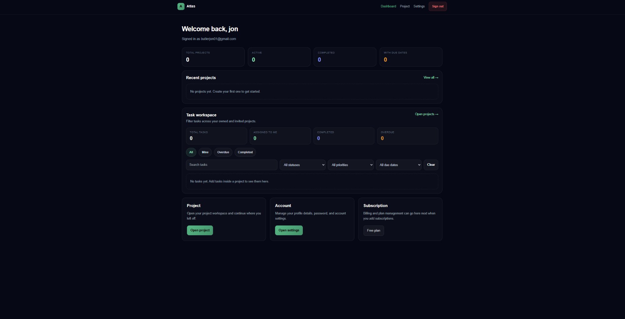 Atlas project management web app built by Griohh Digital Solutions - full stack web development